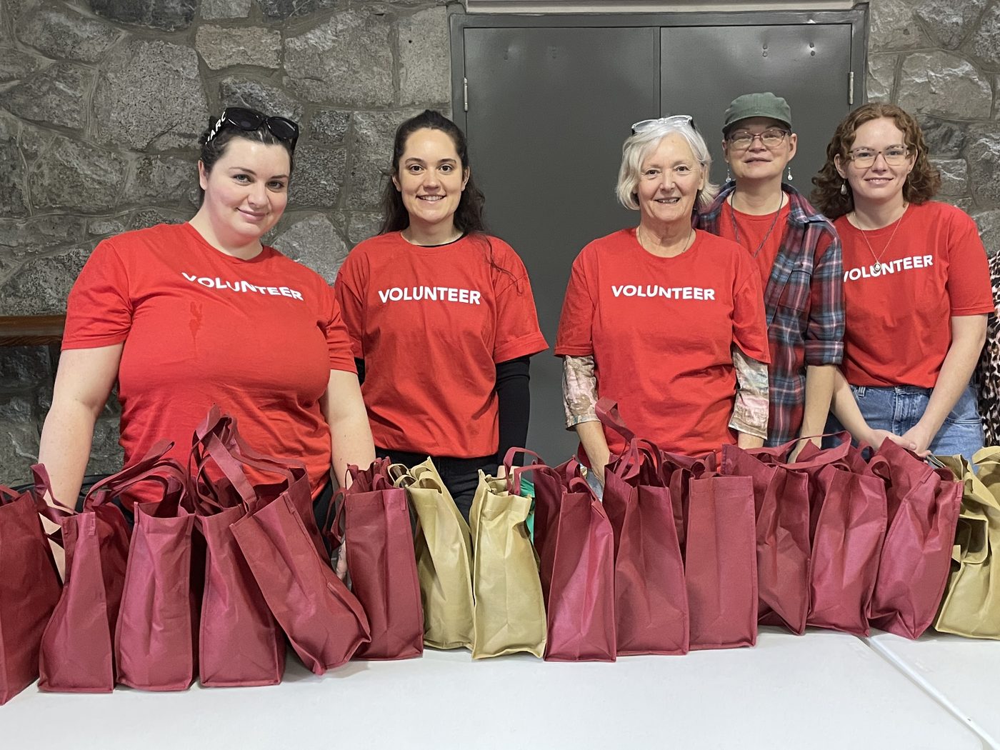 Care packs lined up ready to be handed out at Project ReConnect