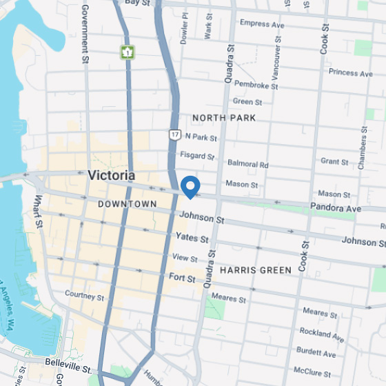 Map showing 833 Pandora Ave, Victoria BC